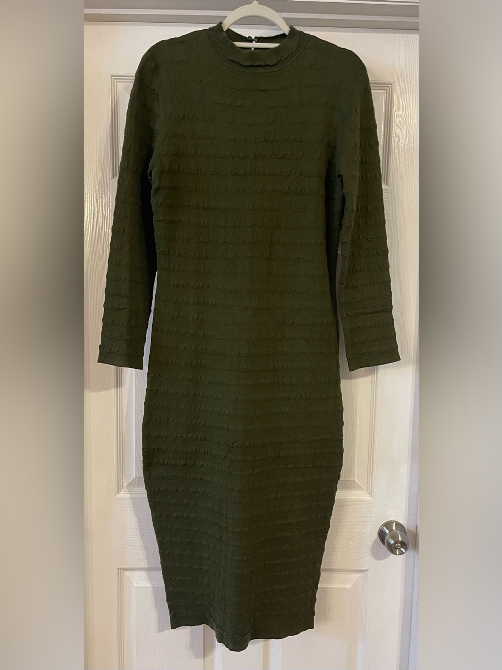Pink Lily Olive Green Textured Long Sleeve Sweater Dress Size L
